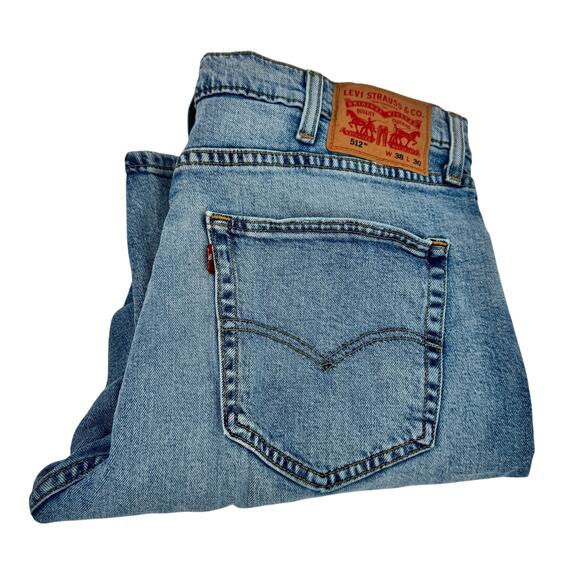 Levi's 512 Jeans Mens 38x30 (38x29 ACTUAL) Slim Taper Distressed Blue Denim - Picture 1 of 8